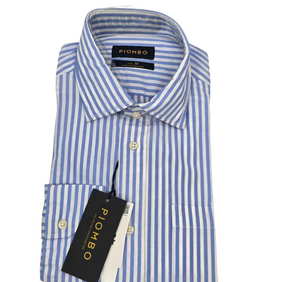 PIOMBO Mens Shirt Size Medium Blue Italian Luxury Resort Casual Button Down